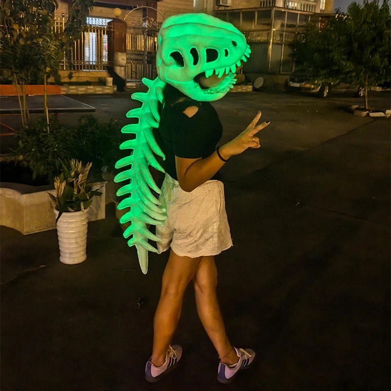 会发光的恐龙骨架头套毛绒玩具夜光儿童外骨骼玩偶成人生日礼物女
