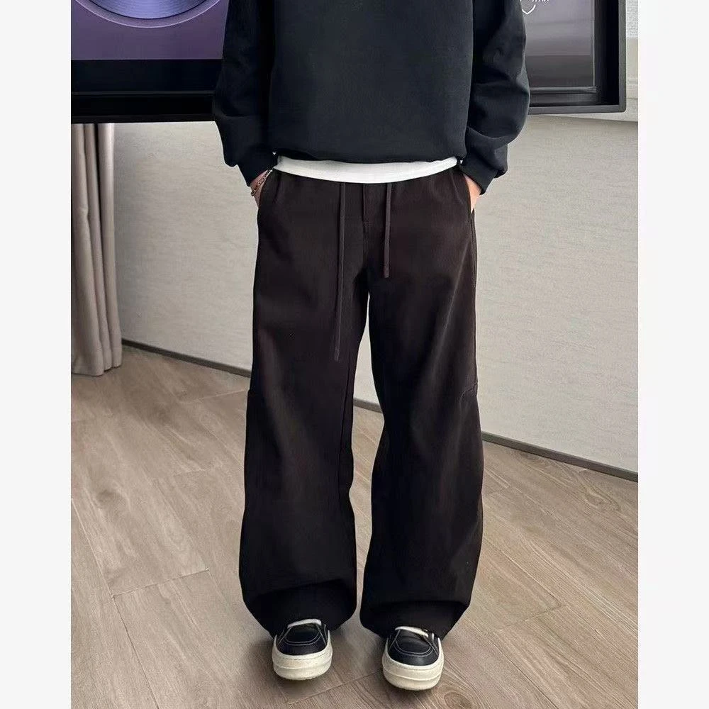 冬季新款潮流弯刀阔腿裤男时尚轻奢设计感植绒休闲裤加厚保暖长裤