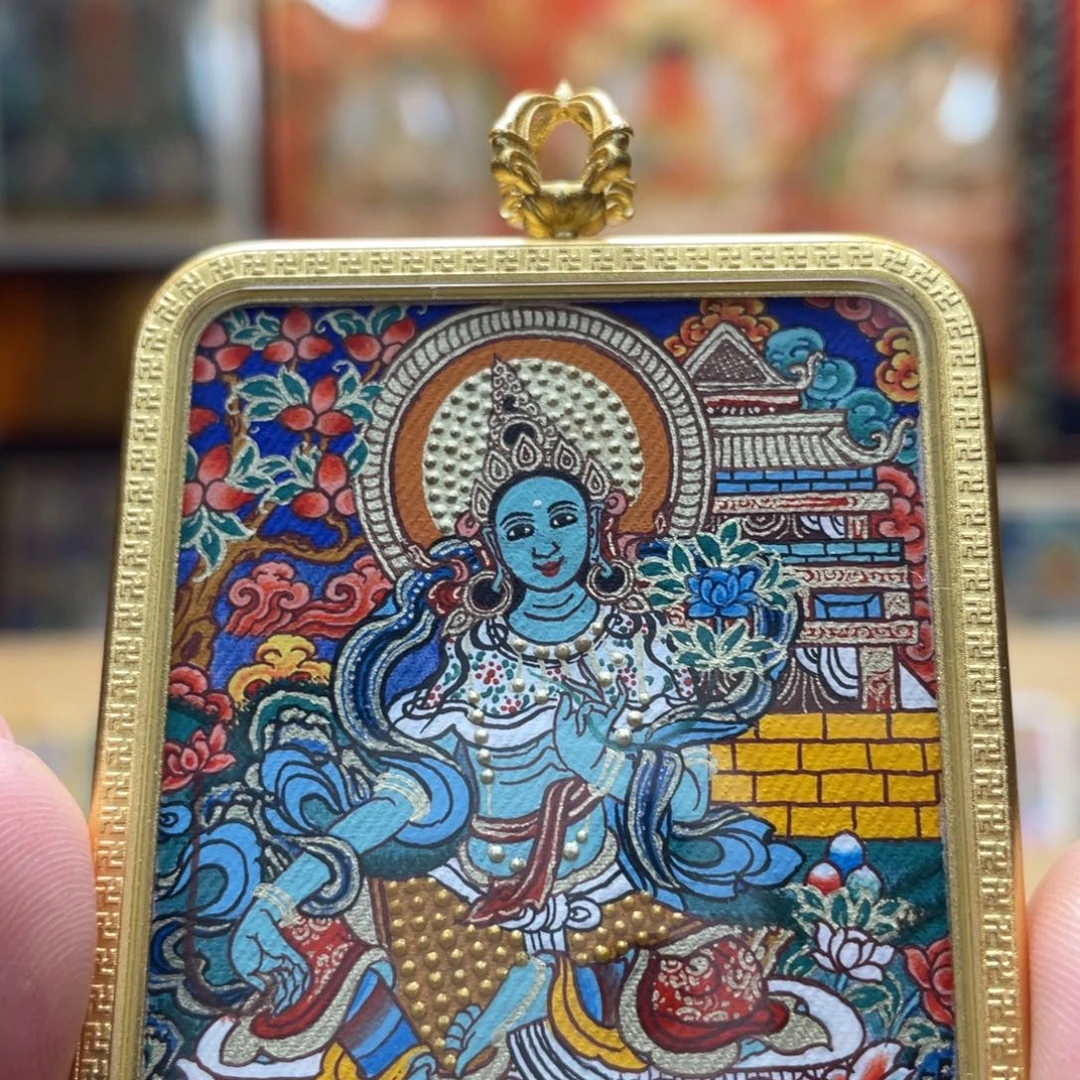 吊坠热贡纯手绘唐卡绿度母