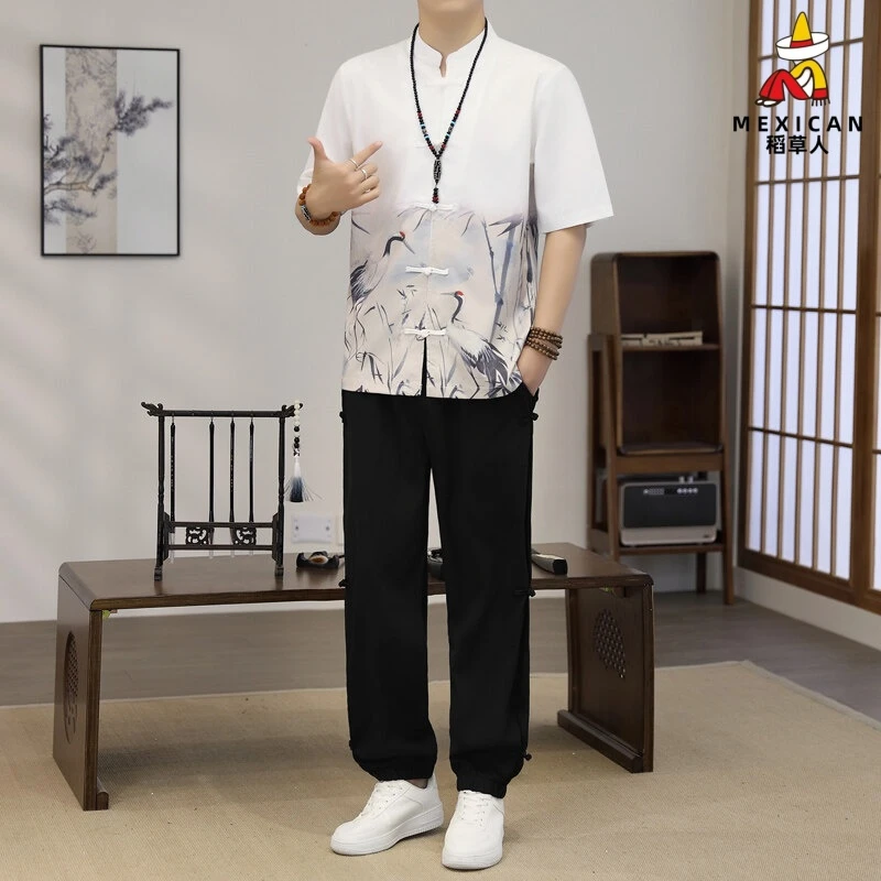 稻草人男士2025新款中国风满身舒适汉服男款唐装中国风禅修居士服