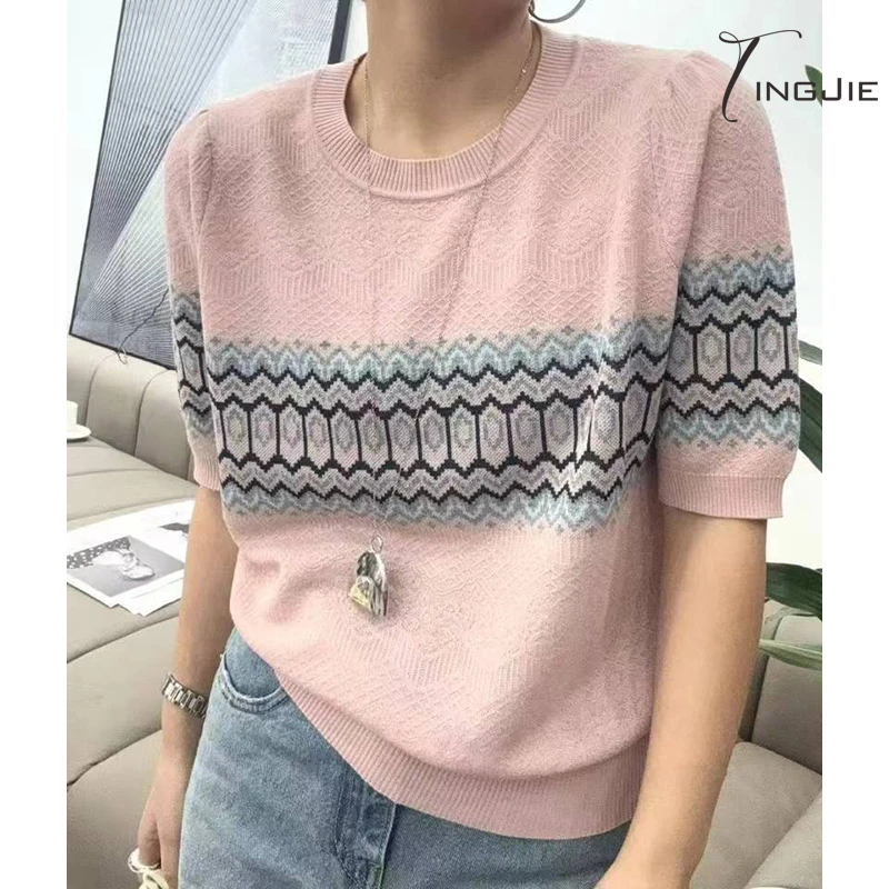 婷姐推荐【复古纹织芳华】100%莱塞尔纤维！！B2562短袖上衣针织女