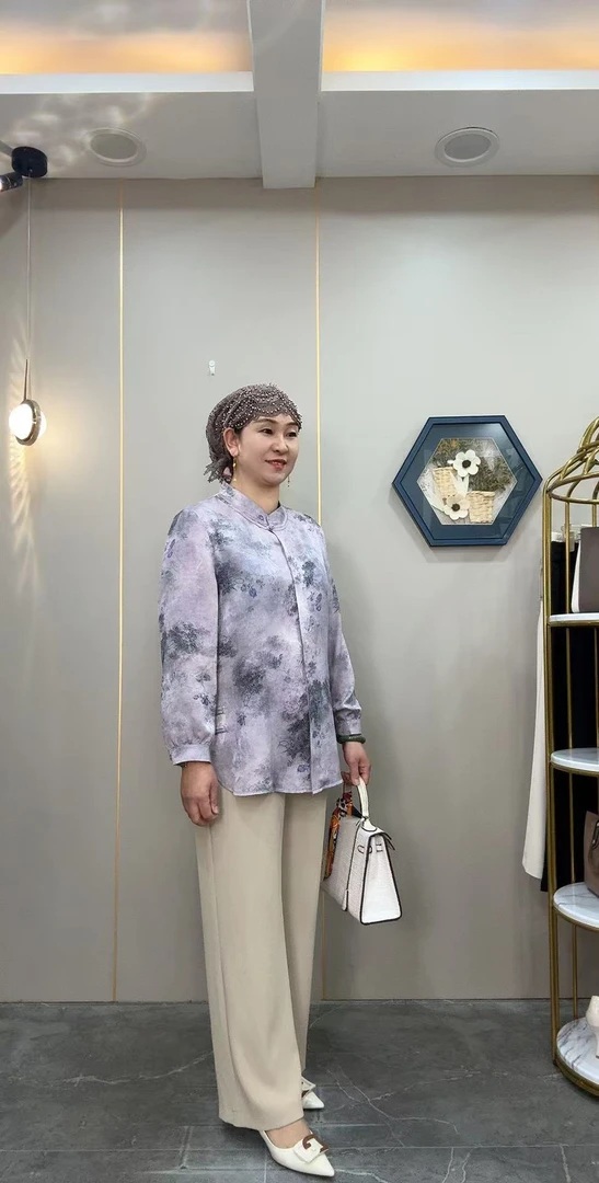 w1883夏季中式妈妈长袖衬衣