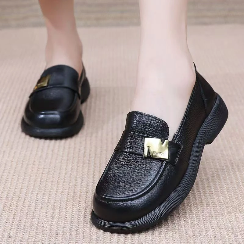 【品牌乐福】2225妈妈鞋子软底女舒适中年单鞋新款防滑圆头乐福鞋