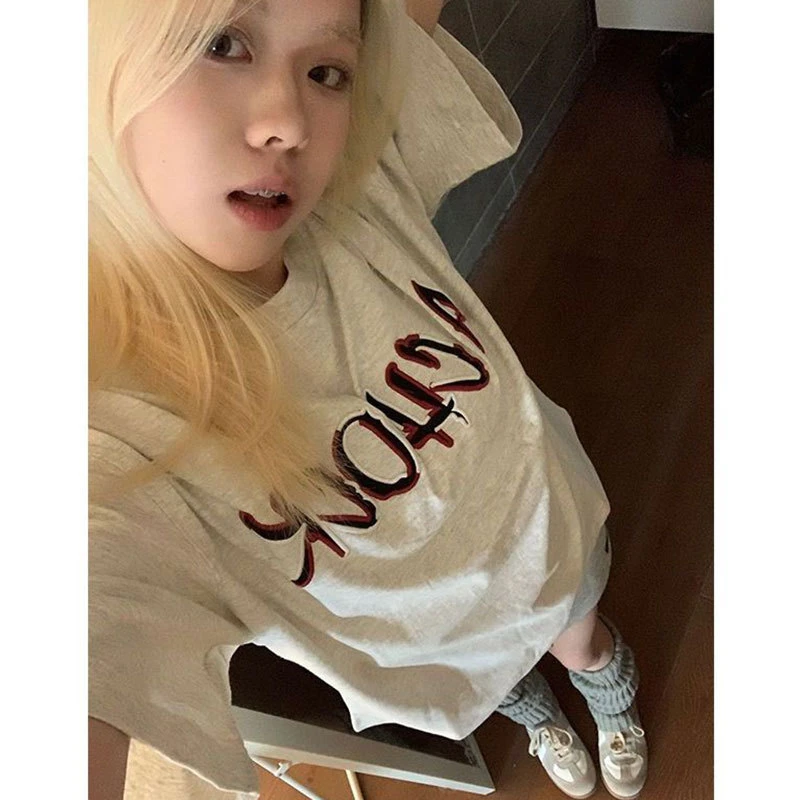 常规【Achock官方店】 国潮原创设计刺绣logo短袖情侣圆领打底衫t