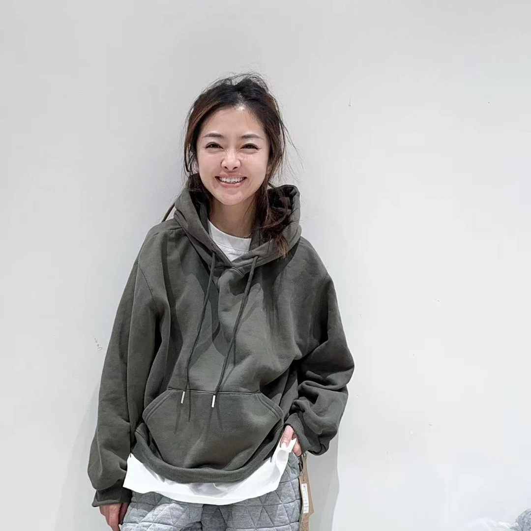 夏小朵 早秋纯色连帽卫衣 时尚休闲宽松连帽极简风长袖T恤