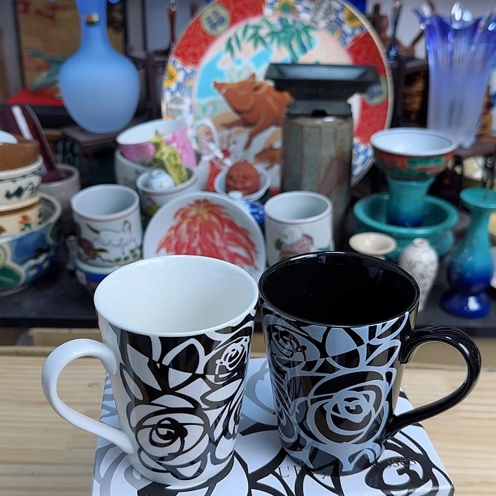 瓷片黑白玫瑰马克杯啊啊啊啊啊啊啊