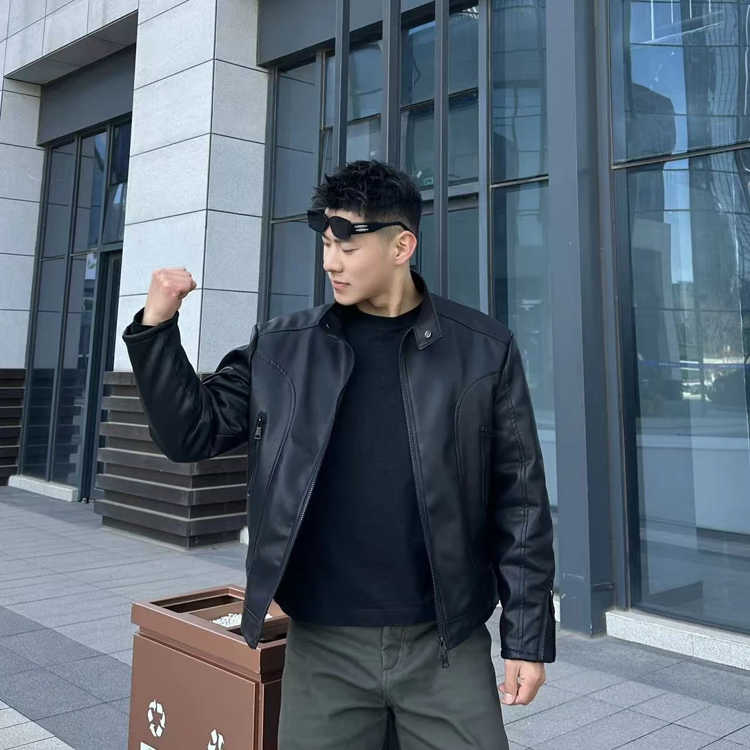 【春昂】冬季加棉皮衣男士时尚休闲潮流秋冬立领百搭保暖修身外套