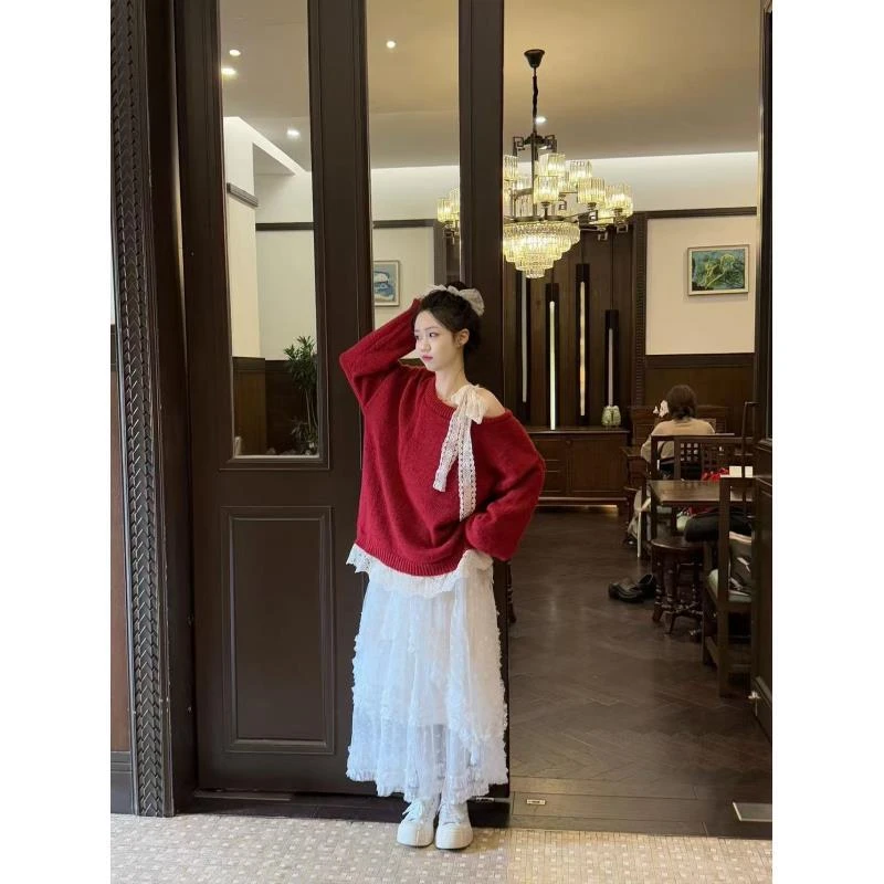 甜美开衫百搭小香风法式甜美红色针织毛衣毛针织衫女时尚套装9915