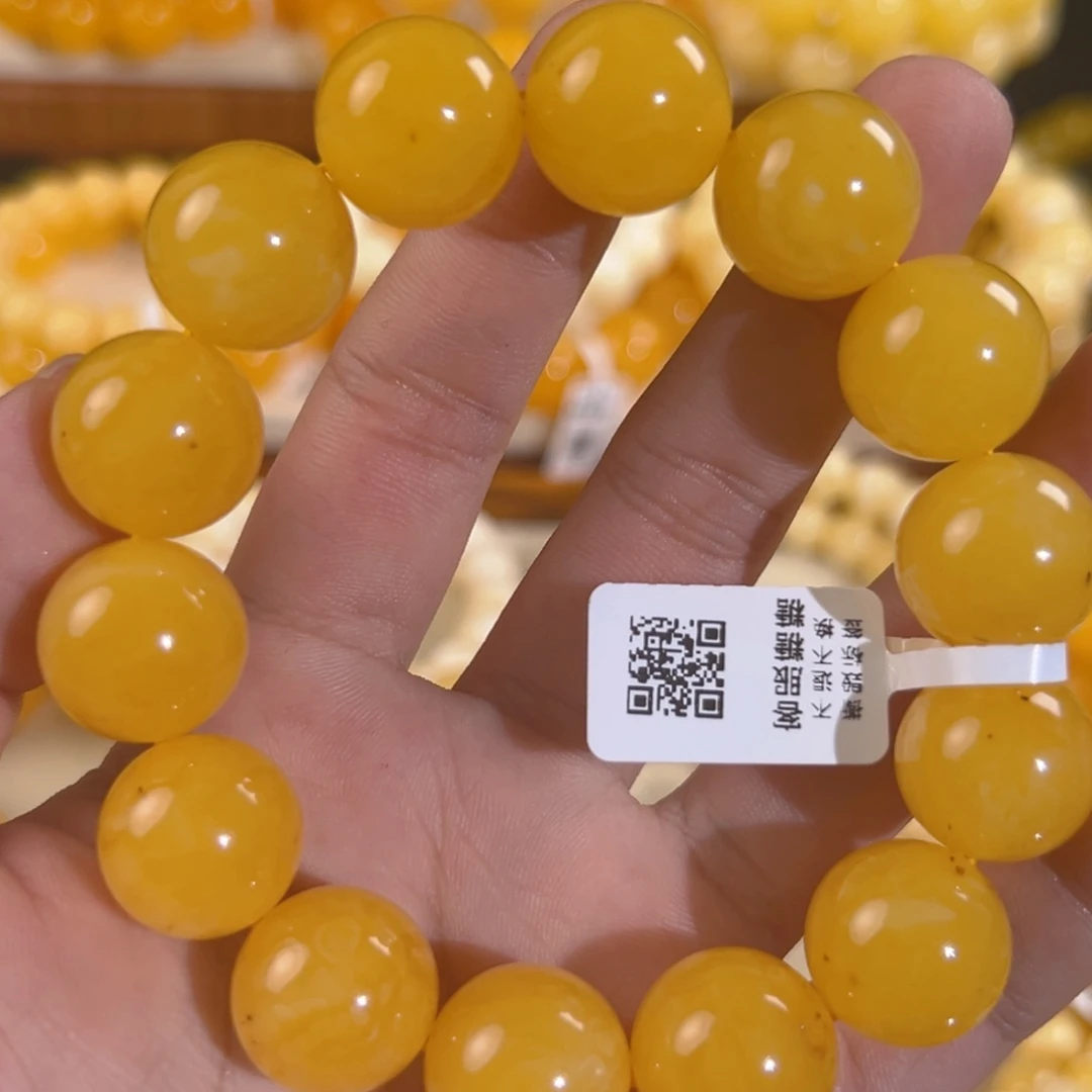 琥珀未镶嵌手链33.93g焦皮同料圆珠16mm lj