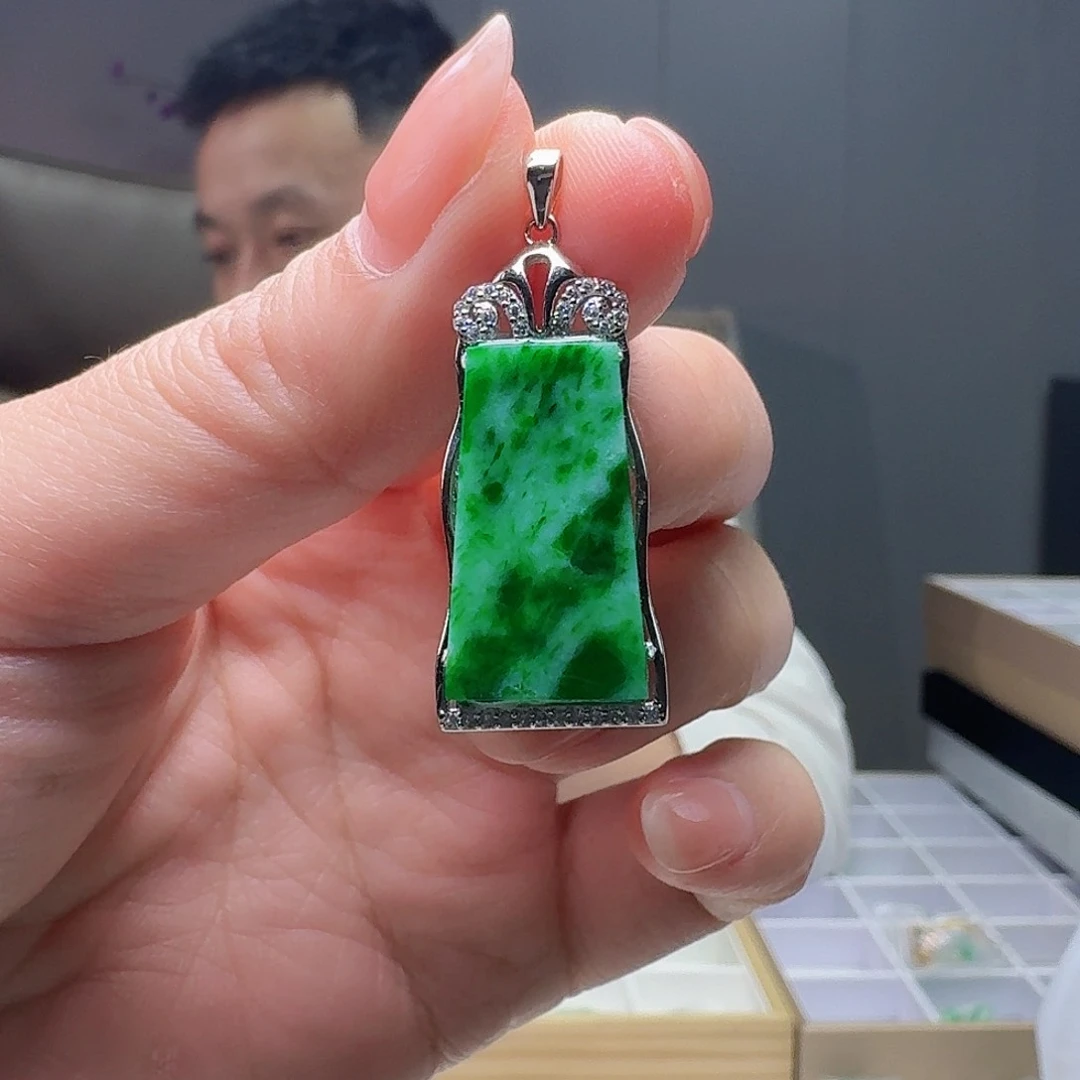 翡翠银S925镶嵌吊坠(不含链)天然