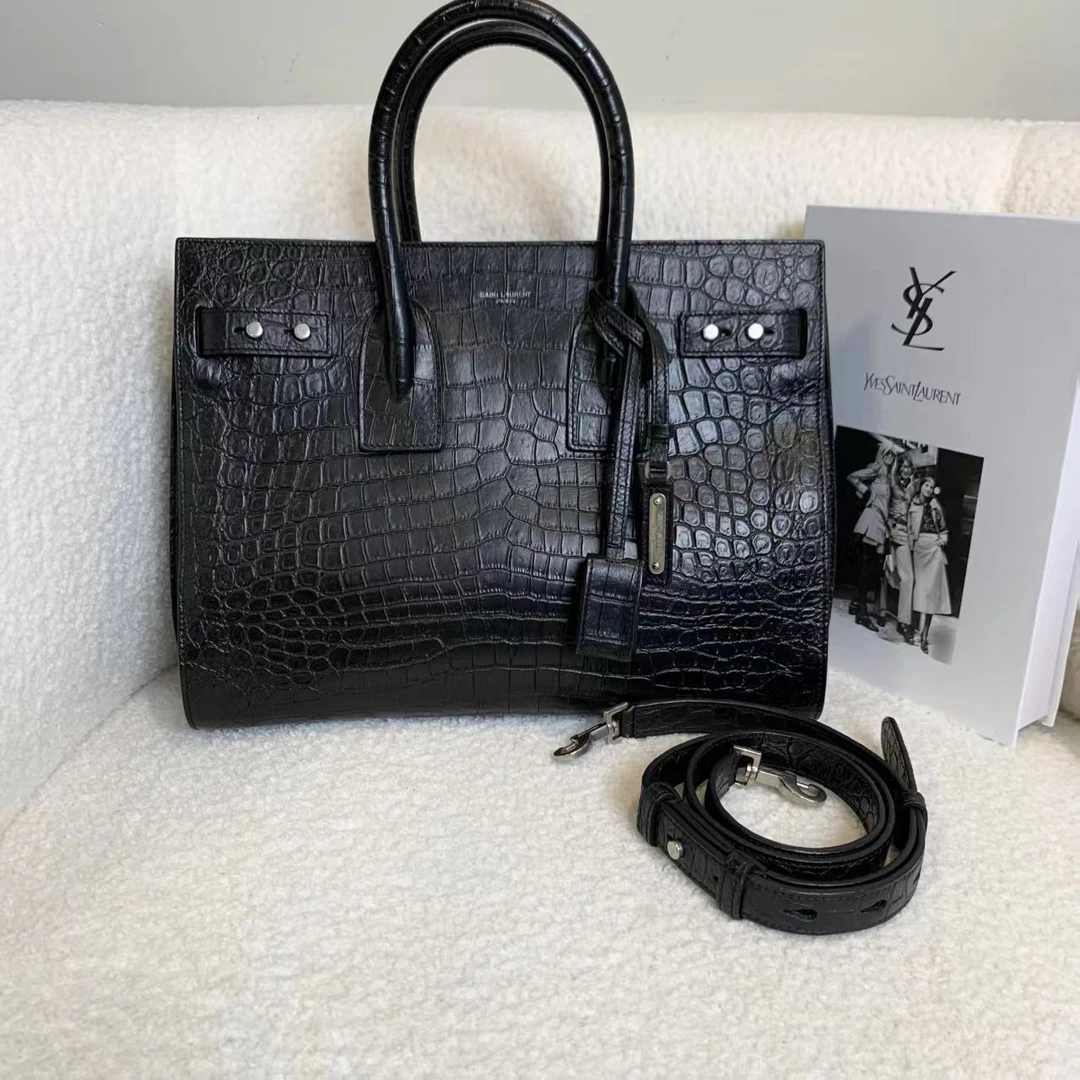 99新 YSL/圣罗兰 壹臻/黑银鱼压纹风琴tote小号 45975290
