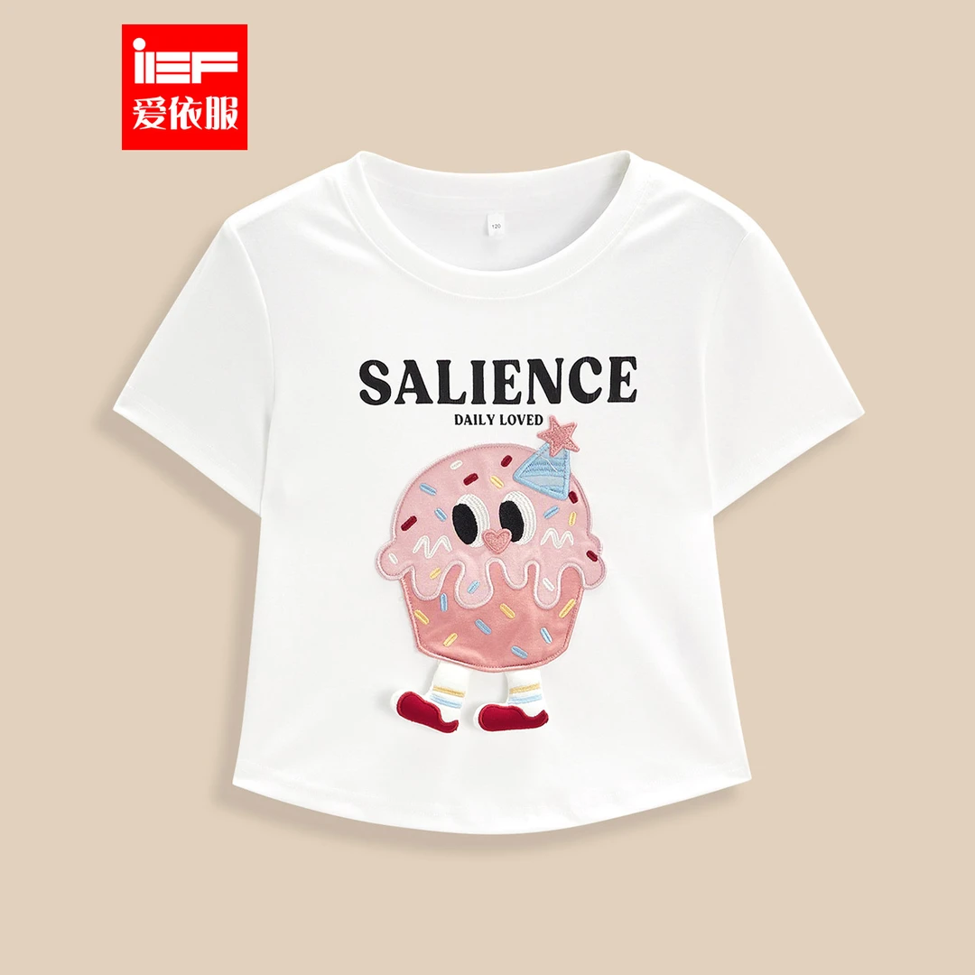 【小蛋糕】IEF/爱依服2025夏季新款时尚洋气女童卡通百搭T恤上衣