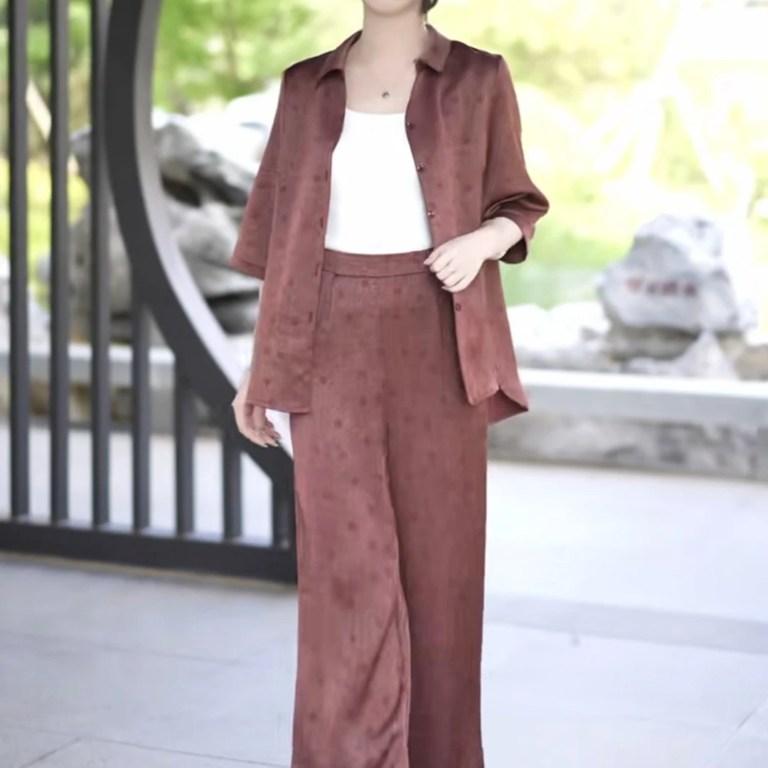 波点夏季时尚阔腿套装妈妈穿装