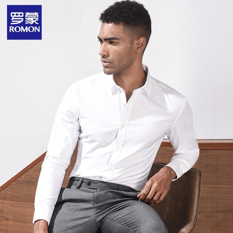 罗蒙男士衬衫商务抗皱正装西装衬衣春季青年职业结婚白衬衫男长袖