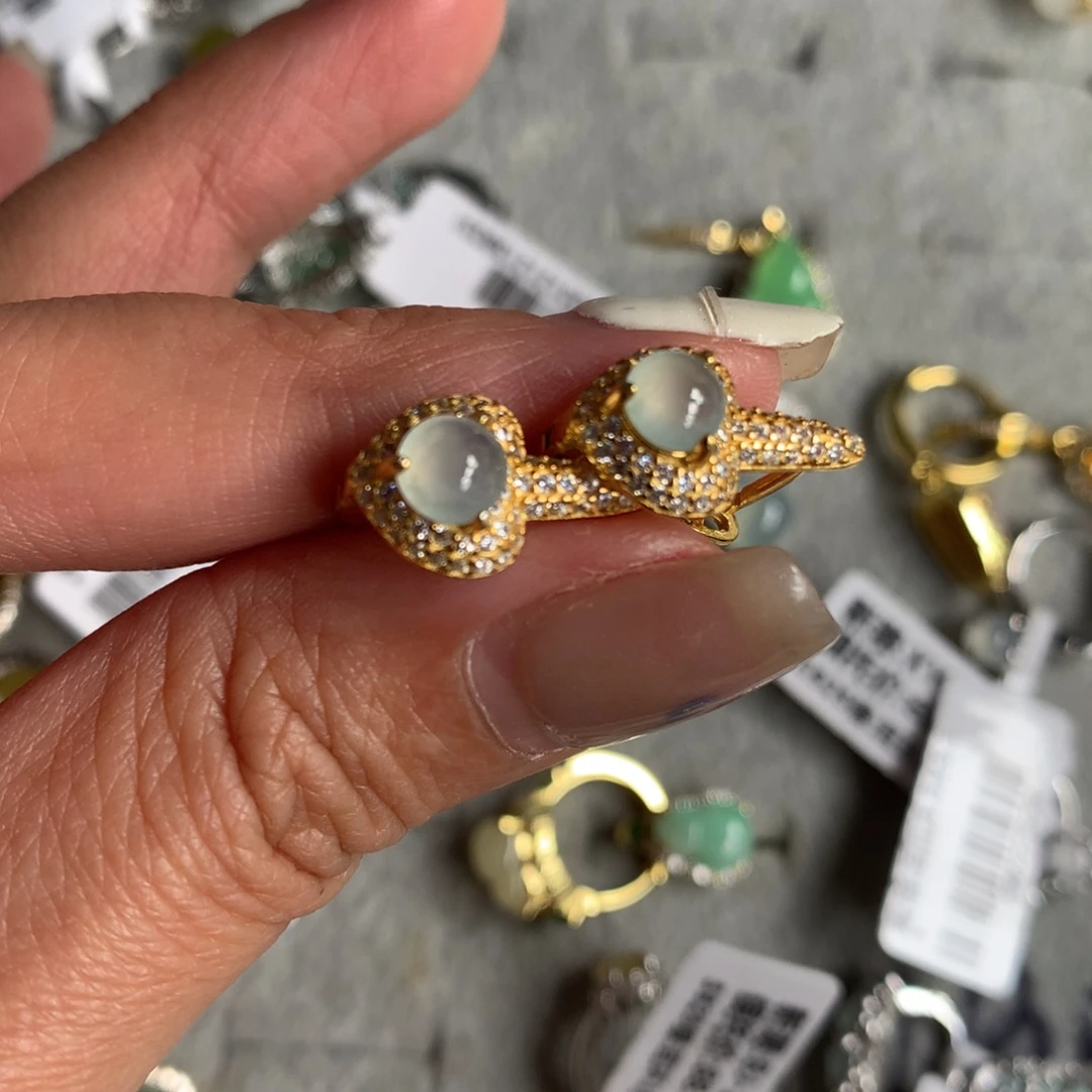 翡翠银S925镶嵌耳饰耳钉