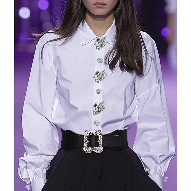 《李易行》 AUI白色设计感高级泡泡袖衬衫女上衣-24W054882