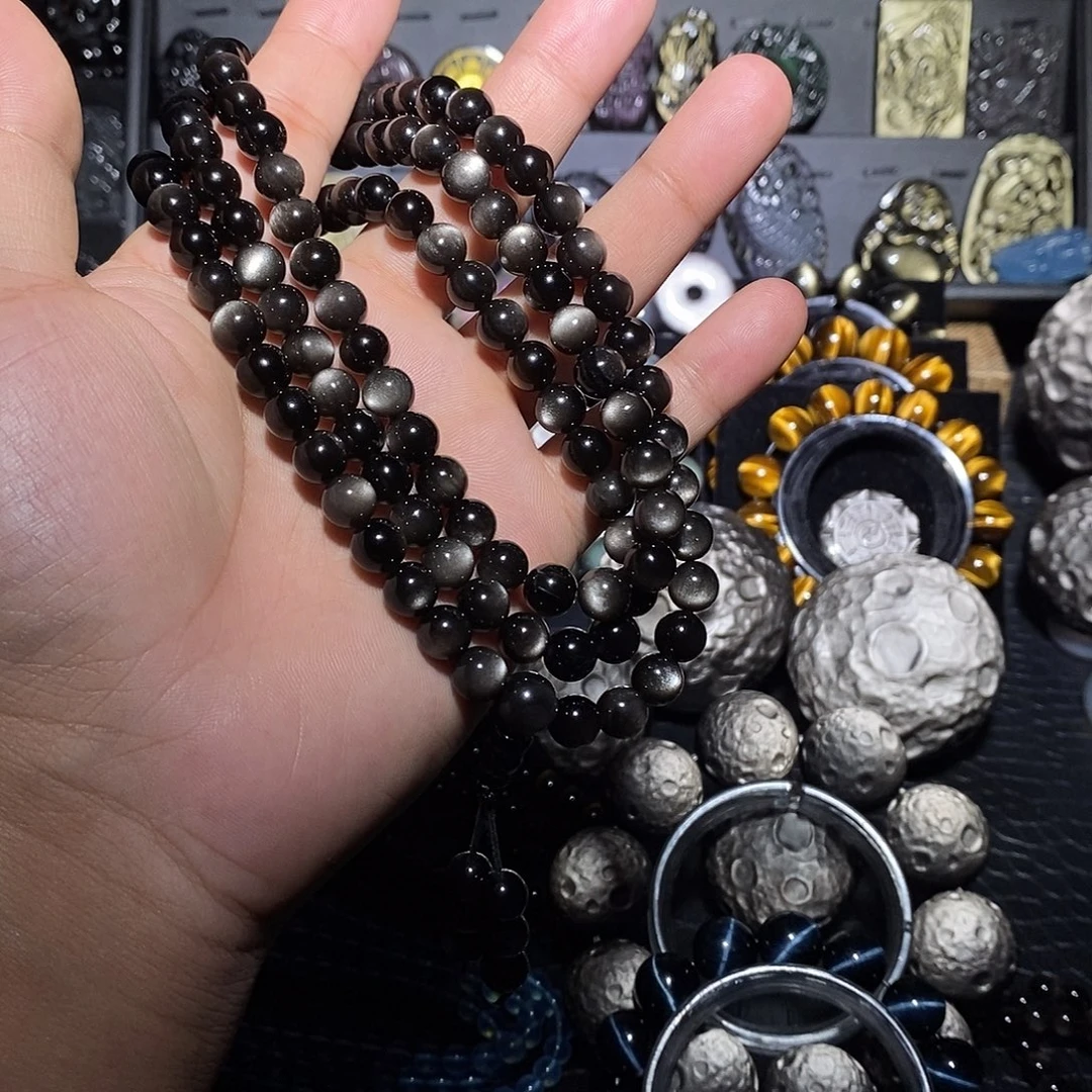 如***意黑曜岩未镶嵌手链