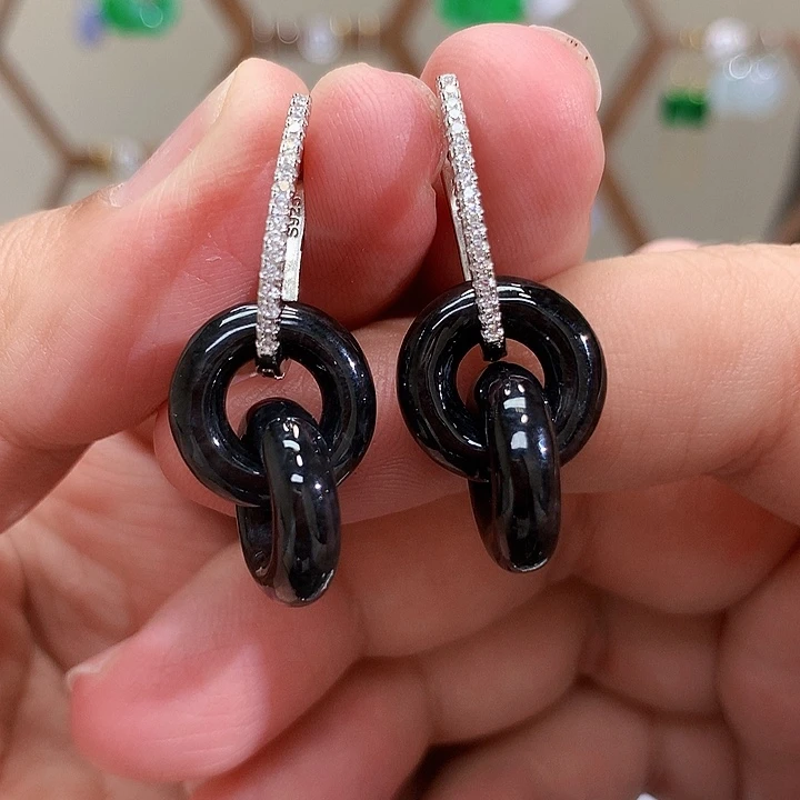 银S925镶嵌翡翠耳饰天然翡翠耳饰