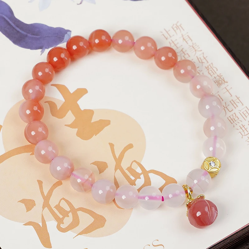 盐源玛瑙小桃子吊坠手链-8647