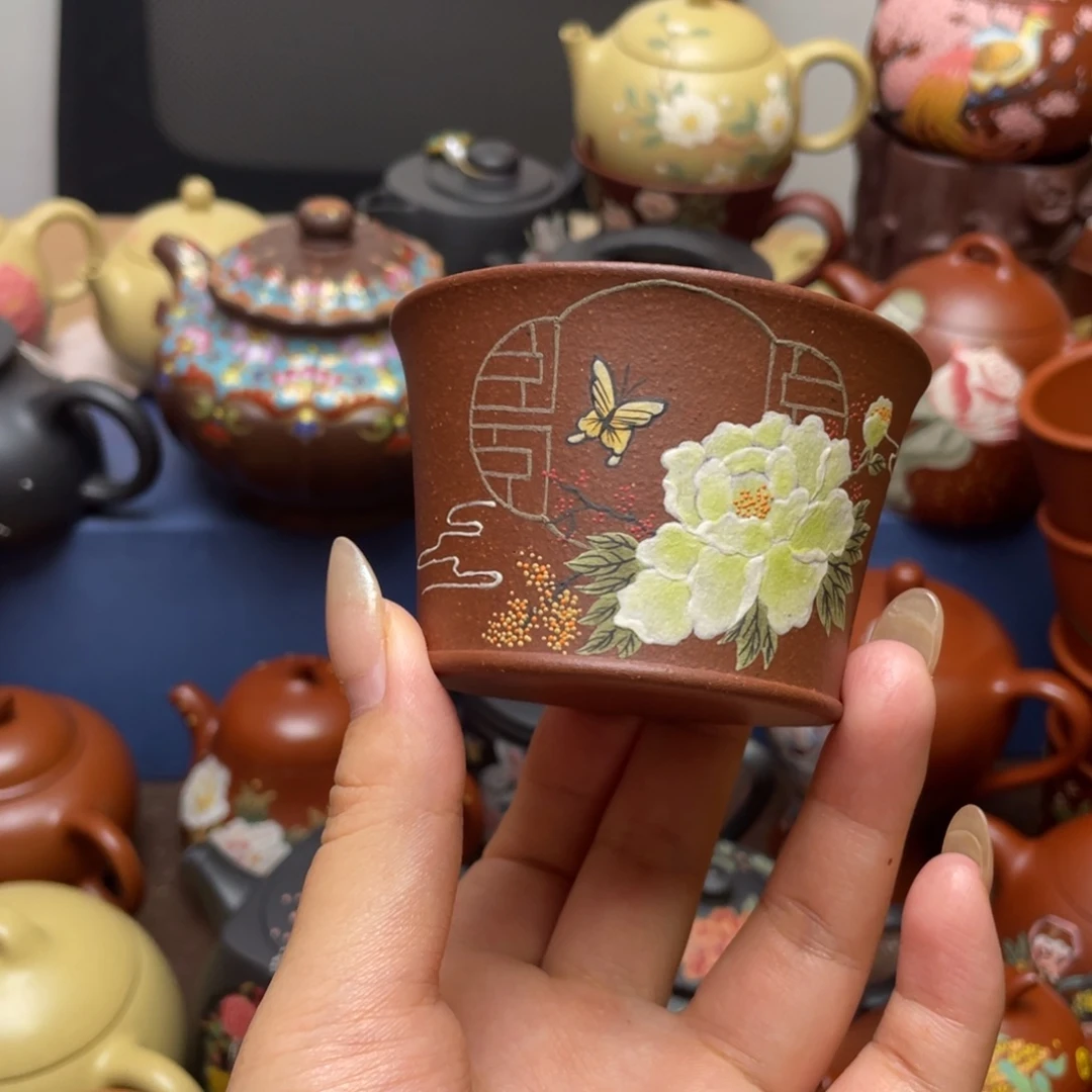紫泥茶杯紫砂主人杯120cc