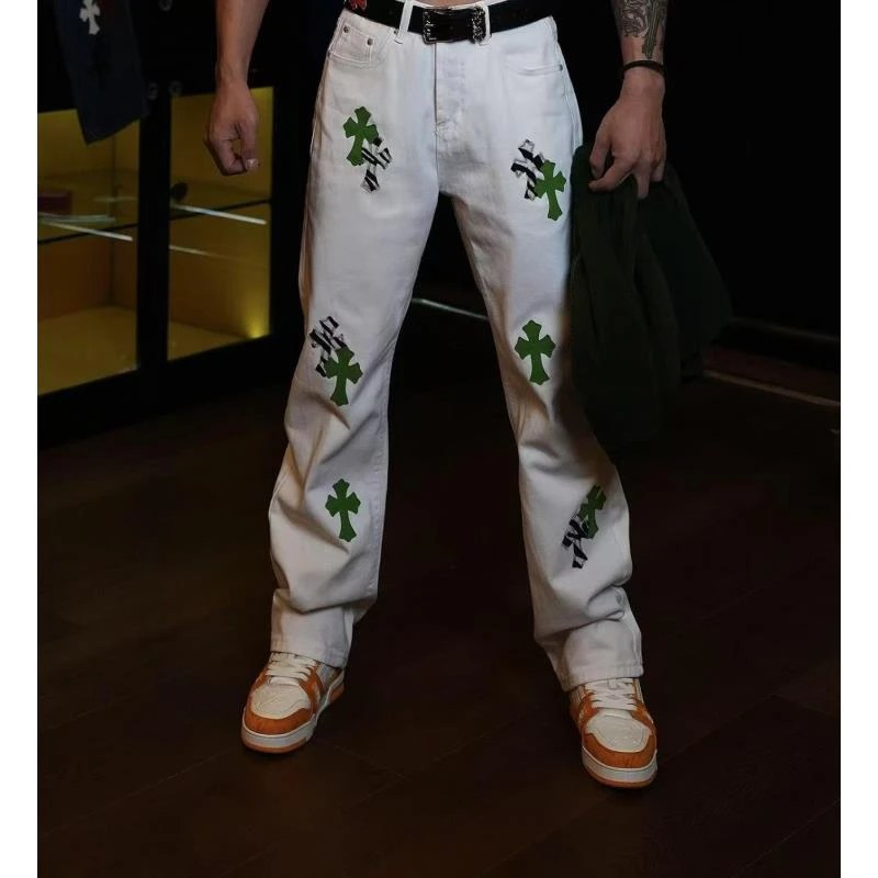 【壹楠】克家十字标.时尚美式高街直筒牛仔裤十字架-KLX-NZK66307