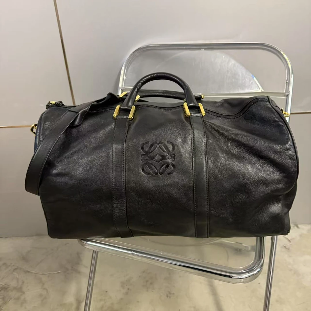 95新 LOEWE/罗意威 amazona印纹黑金休闲牛皮质感旅行包斜挎男包