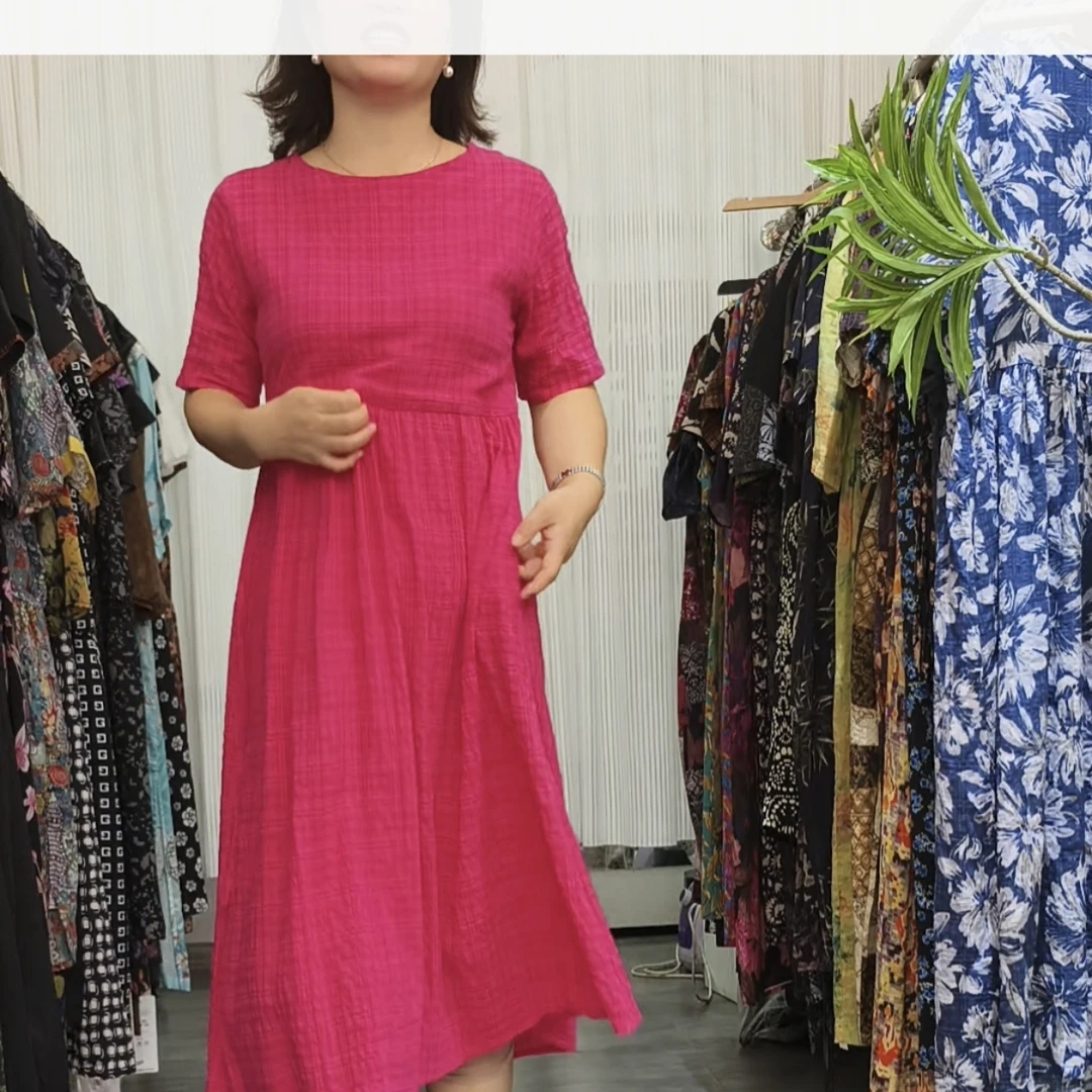 遇见新品2025夏日新款多色复古舒适棉麻裙