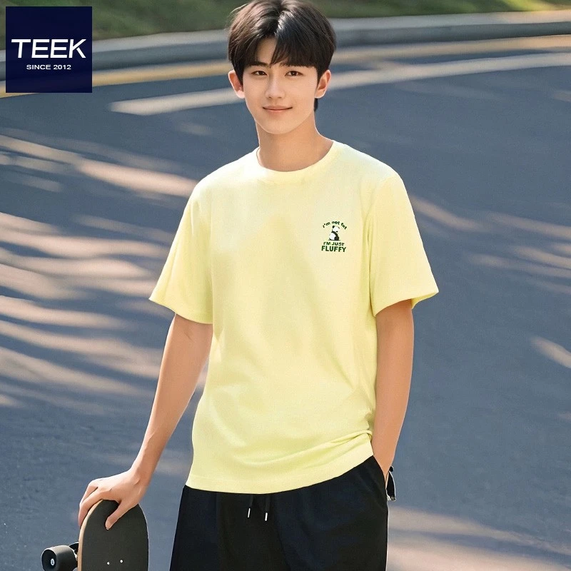 潮流纯棉短袖t恤男生简约百搭上衣 青少年休闲体恤衫2025夏季男装