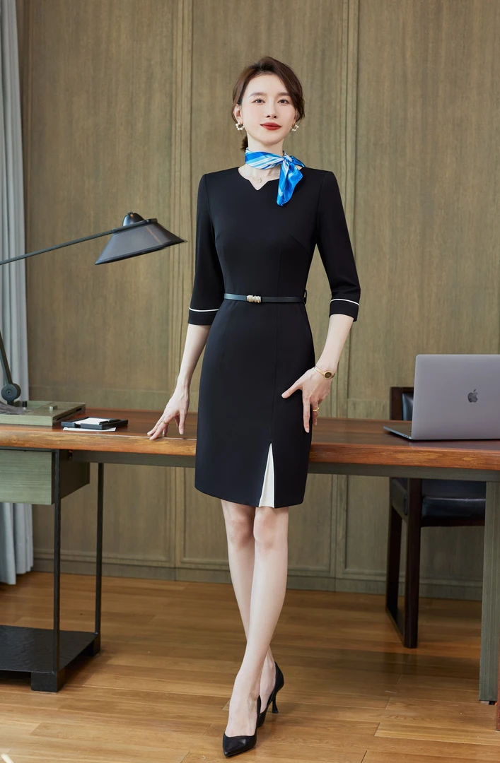 D003（清）休闲风拉链百褶裙V领连衣裙气质时尚