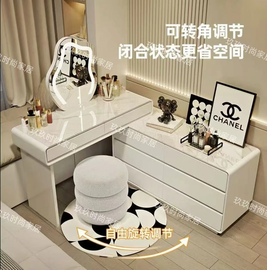 全实木客厅奶油风梳妆台主卧家用化妆一体桌卧室化妆一体桌一体柜