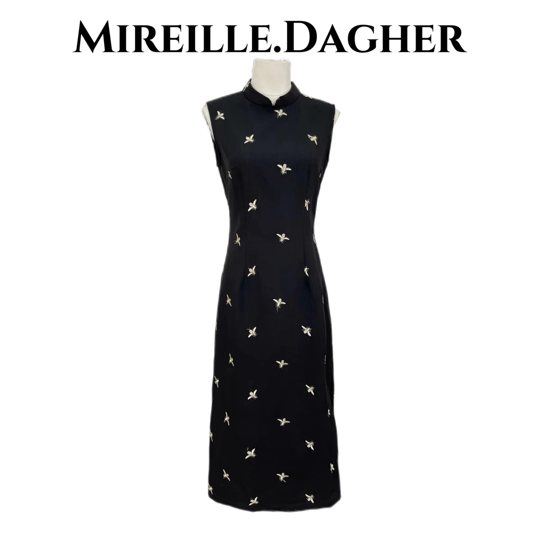 米莱Jiaer/夏季时尚气质中长款开叉刺绣连衣裙27287