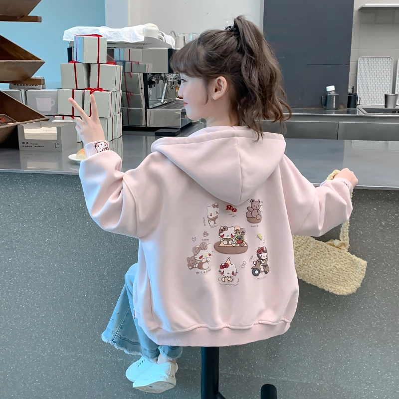 女童外套春秋装2025新款儿童洋气中大童韩版时髦连帽卡通上衣百搭