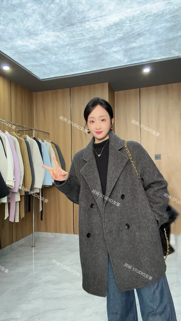 【工厂店直销】春季上新8811韩版宽松气质时尚通勤百搭双面羊毛大衣