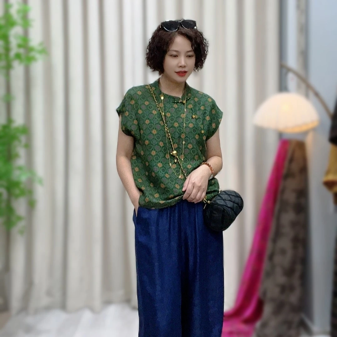 【杨锦精选】100桑蚕丝香云纱新中式夏季复古国风上衣25C107