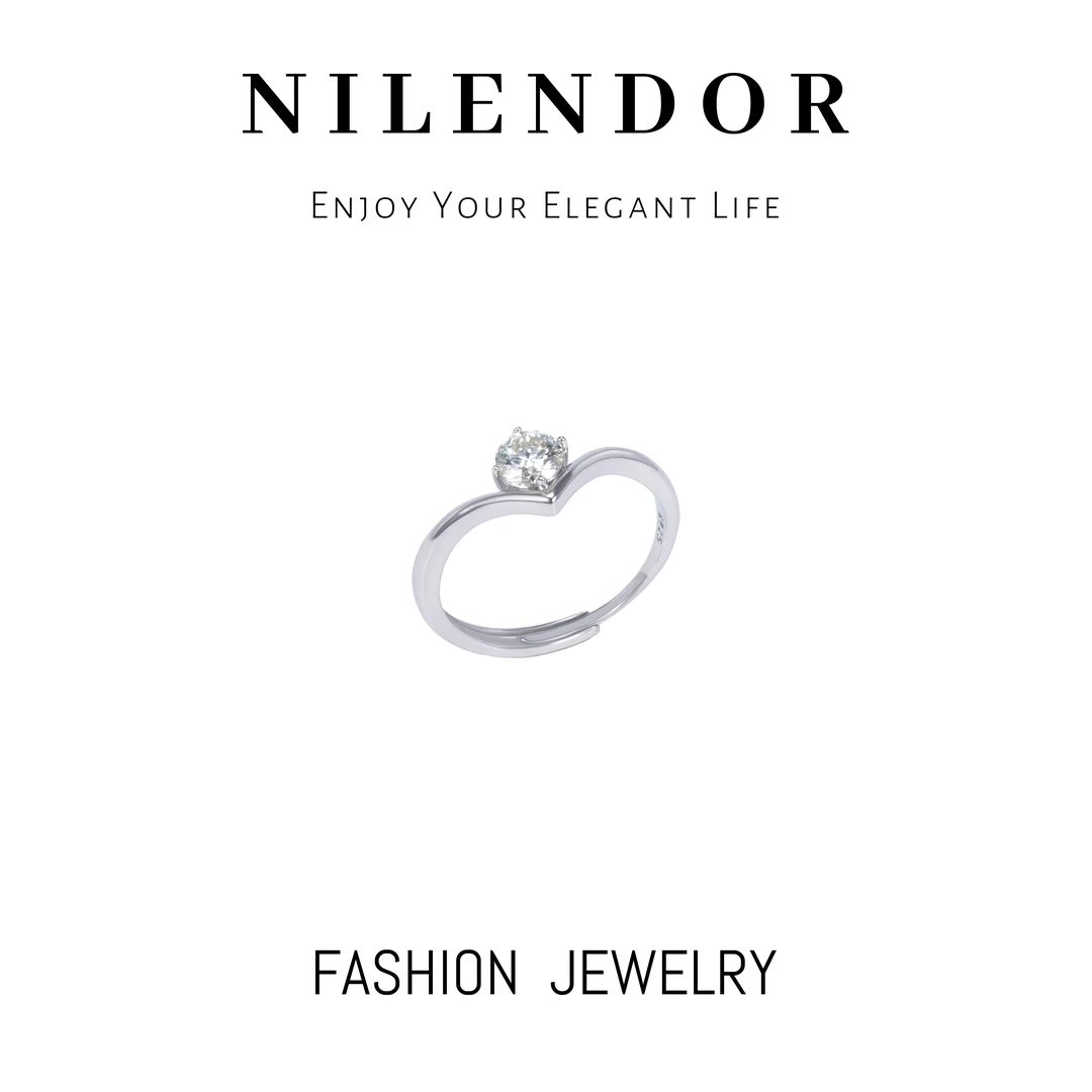 925银莫桑石戒指 D-35纯银V型小钻小众个性时尚百搭莫桑戒