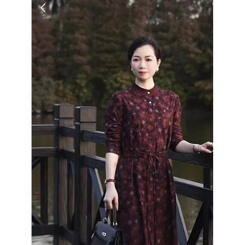 【诗千逸定制-玫瑰】2025秋冬保暖名媛阔太太时尚连衣裙A1360