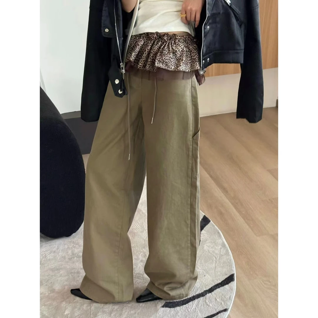 SP 【罗伯特花园】 豹纹花围卡其色牛仔裤宽松直筒牛仔百搭休闲裤女