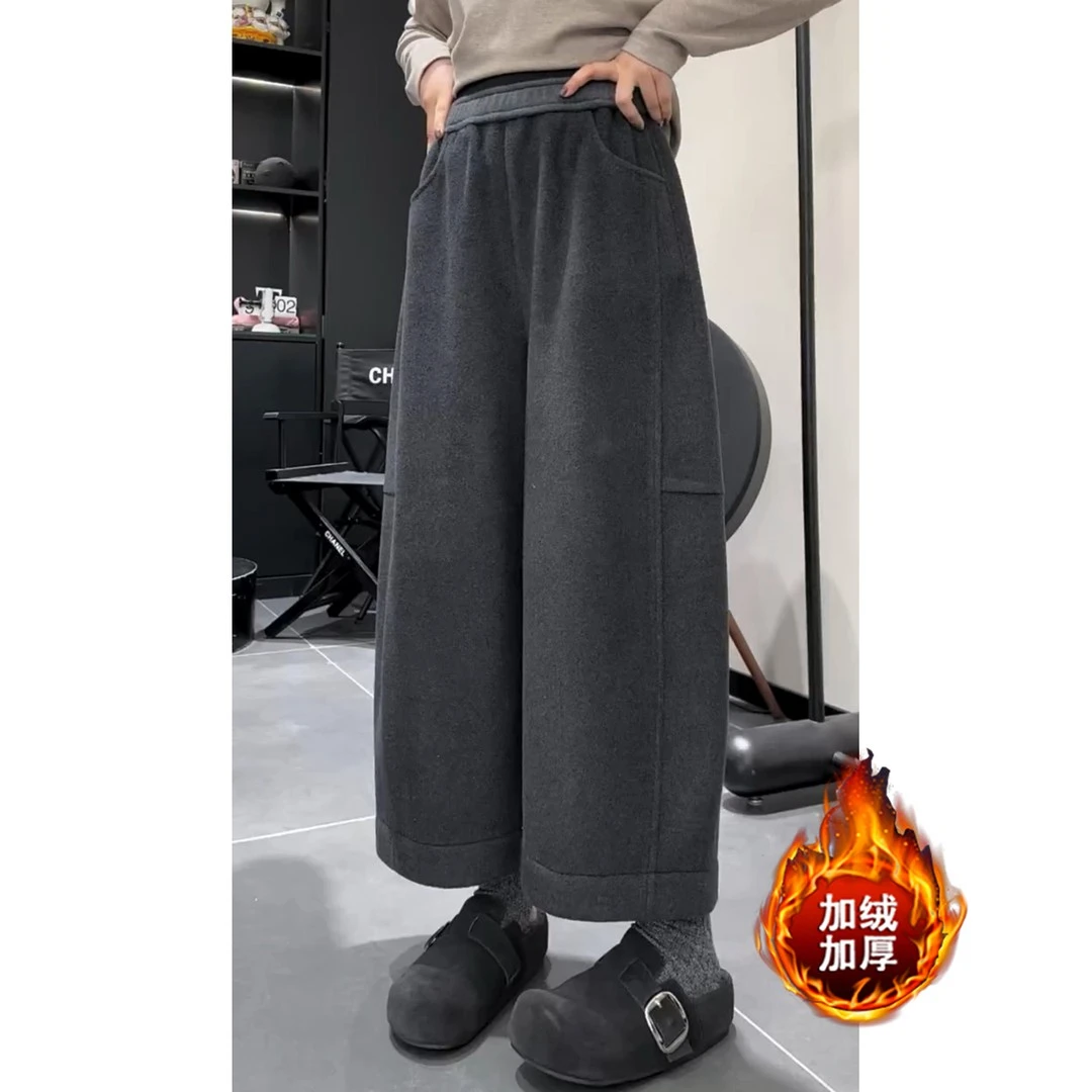 加绒加厚阔腿裤女显瘦2025冬季新款休闲裤子保暖女九分裤百搭时尚