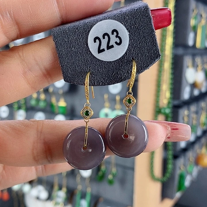 和田玉耳饰18K金镶嵌