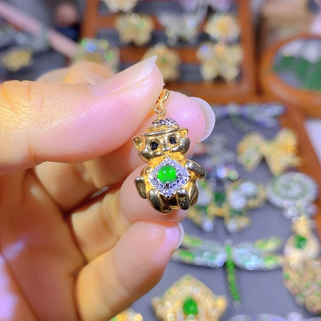 颈饰银S925镶嵌翡翠