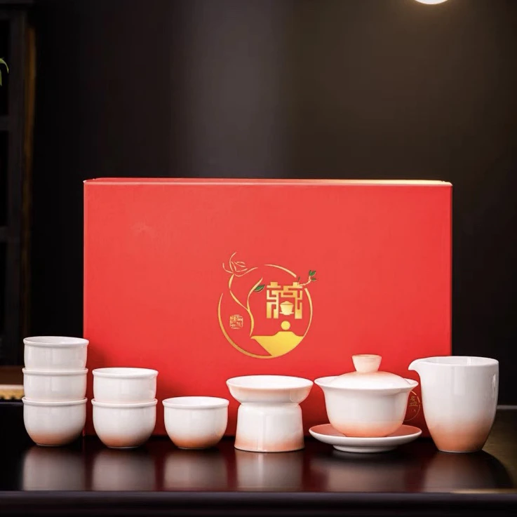 A 127(礼盒装)渐变色手工茶具家用高档瓷盖碗中式创意礼盒装