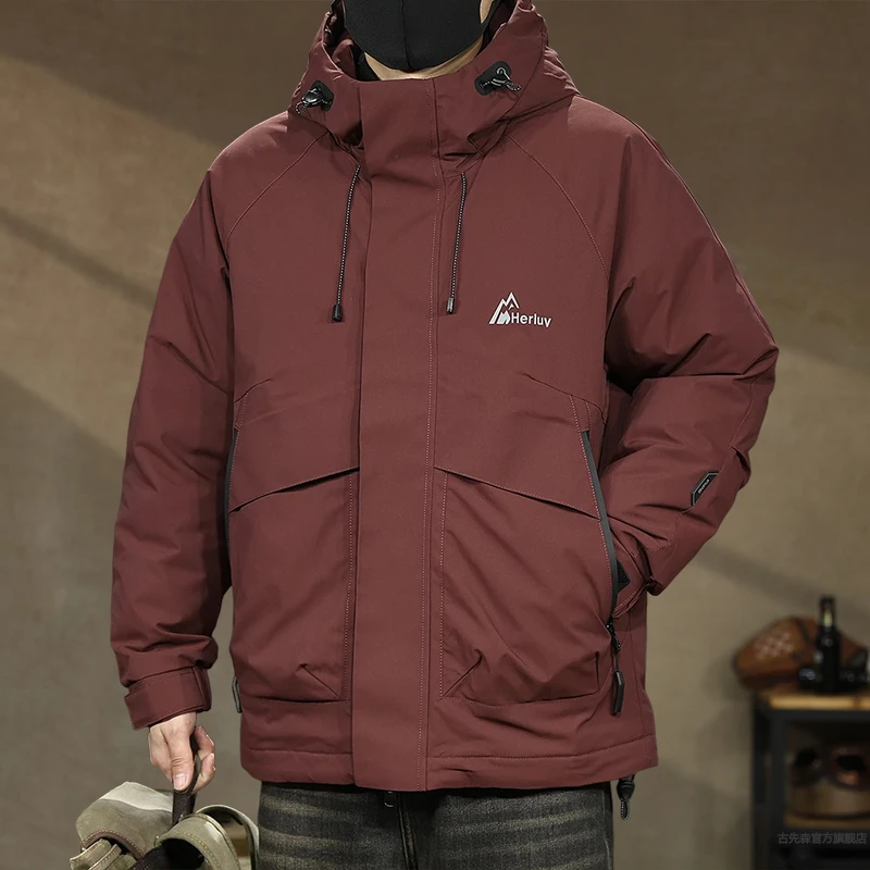 山系大码户外防风冲锋羽绒服男冬季90鸭绒宽松连帽工装防寒外套潮