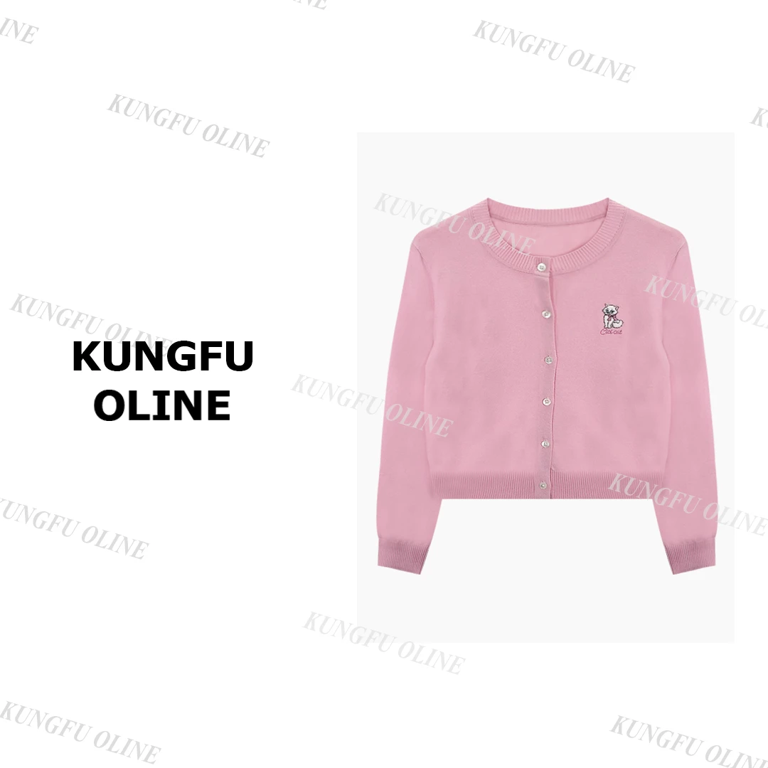 【小妖】KS4213淑女猫薄款针织衫气质长袖开衫毛衣毛衣