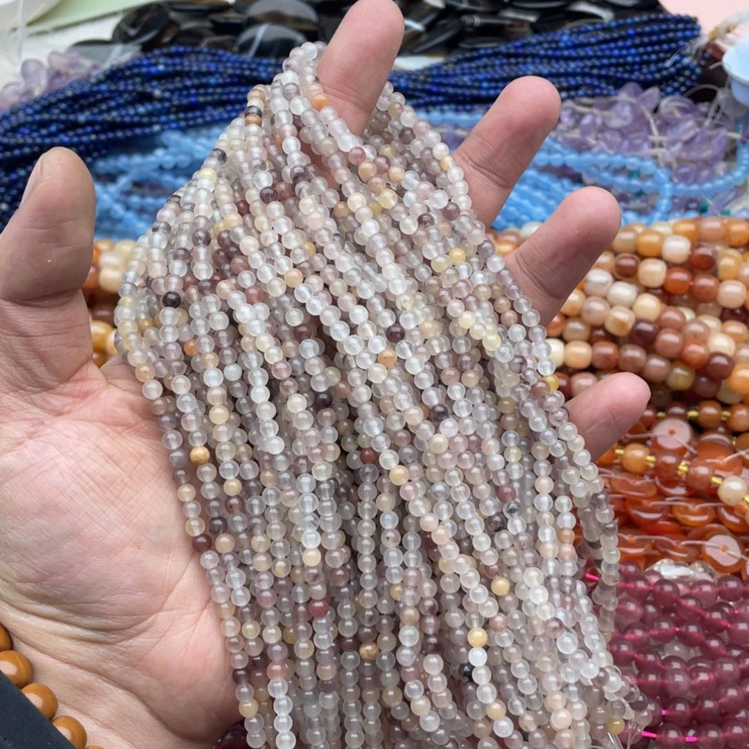 玛瑙/玉髓珠宝半成品未镶嵌两条装4mm紫罗兰金丝玉圆珠