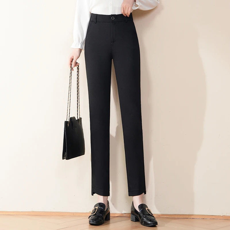 骄阳之歌烟管裤女2025新款高腰女裤显瘦百搭外穿休闲弹力西装裤子