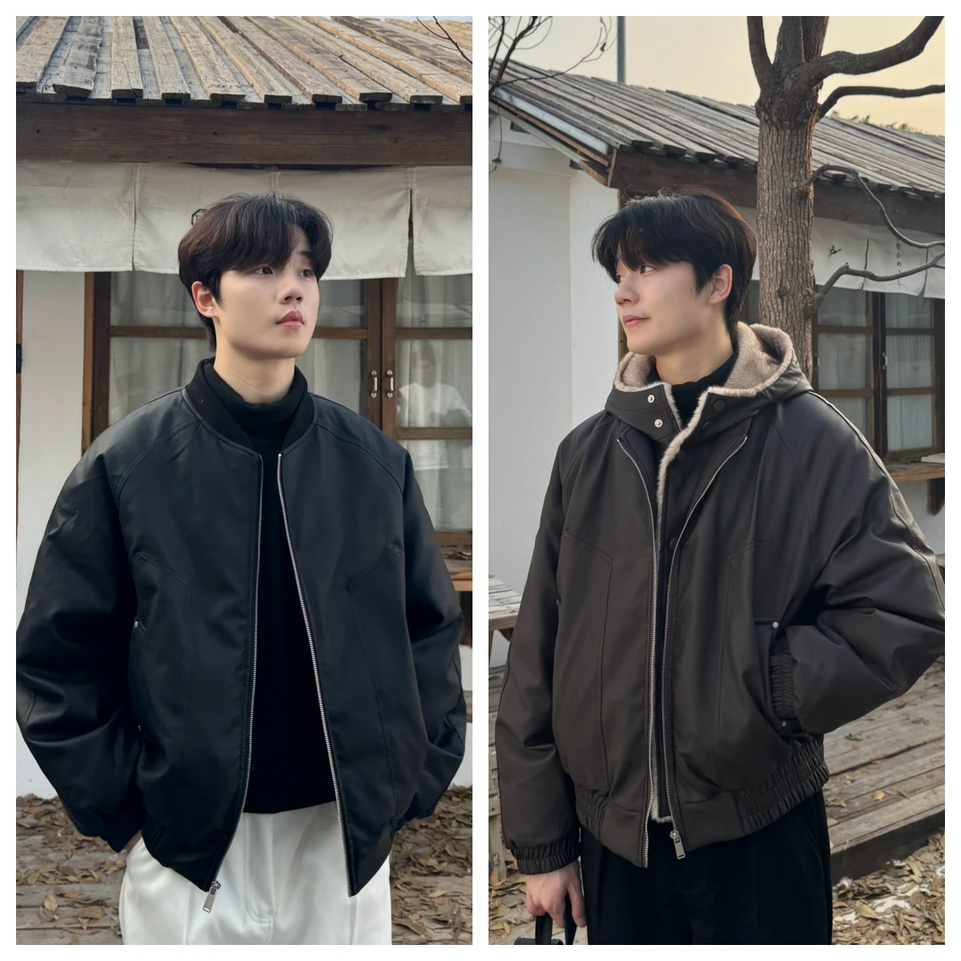 苏大恒冬季韩系90白鸭绒男士机车风一衣两穿pu皮夹克羽绒服外套