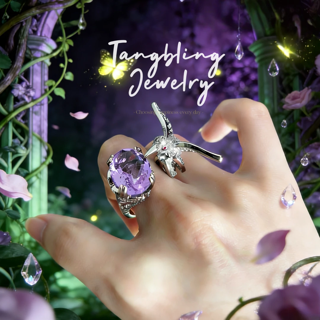 铜合金戒指 花园紫色蜂鸟 高奢满钻大重工戒指