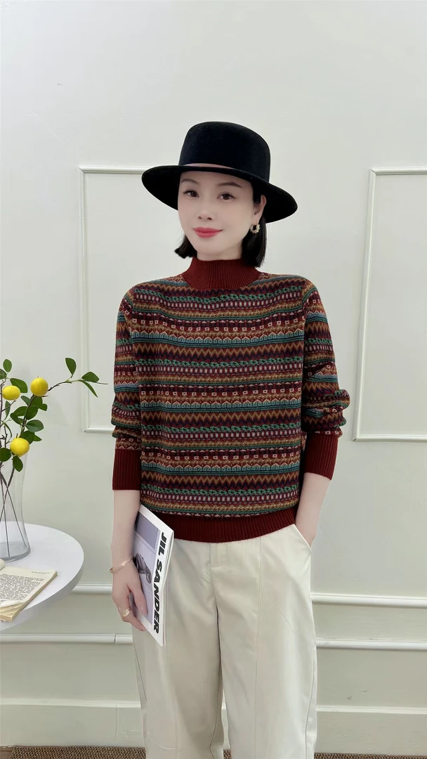 A03新款上新半高领秋冬彩色条纹打底洋气内搭撞色毛衣打底MY01