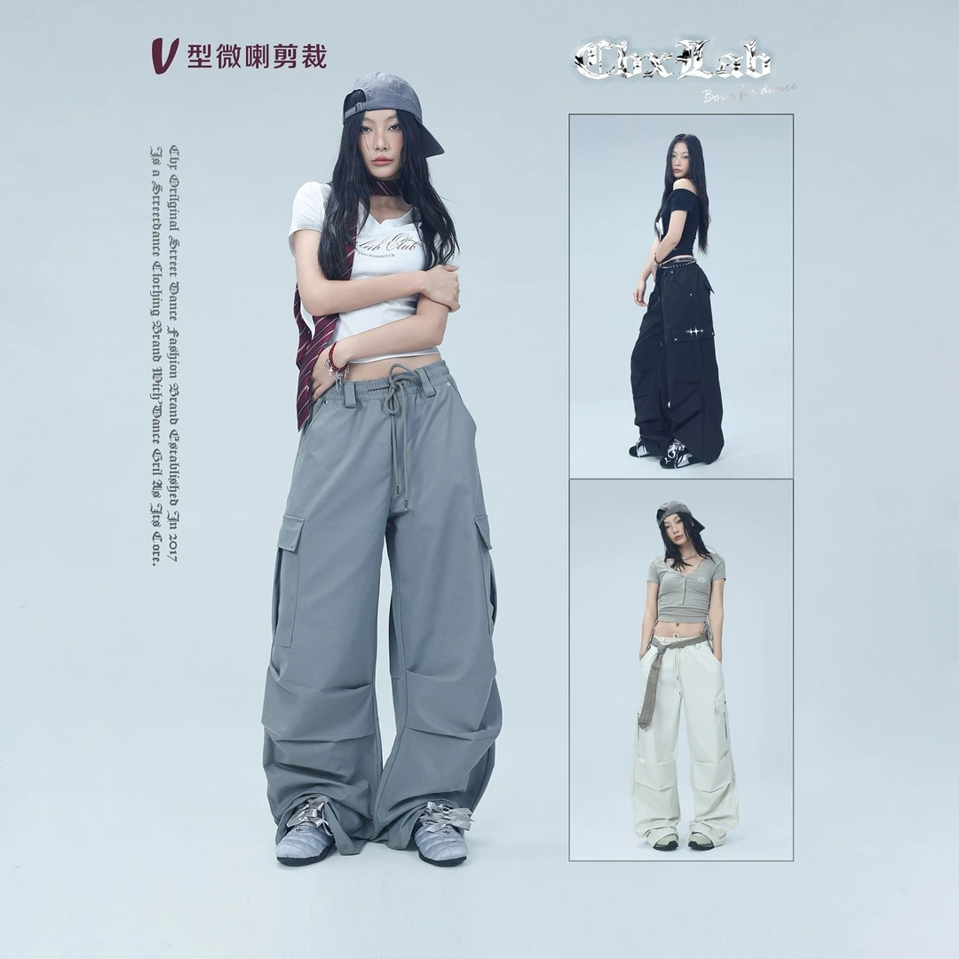 CBXLAB街舞潮牌V喇工装辣妹长裤爵士酷辣显瘦美式设计感高街
