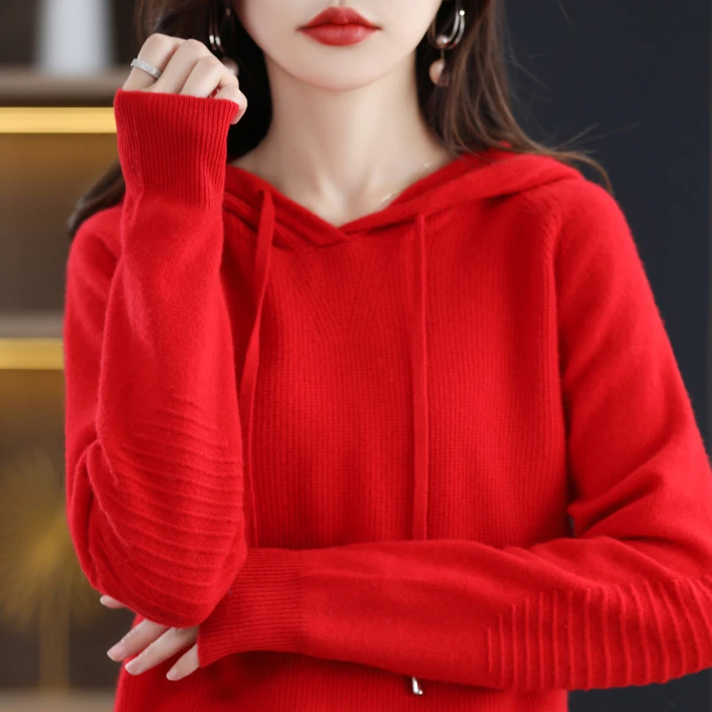 连帽毛衣女秋冬时尚外搭针织帽衫2023新款宽松百搭慵懒风打底上衣